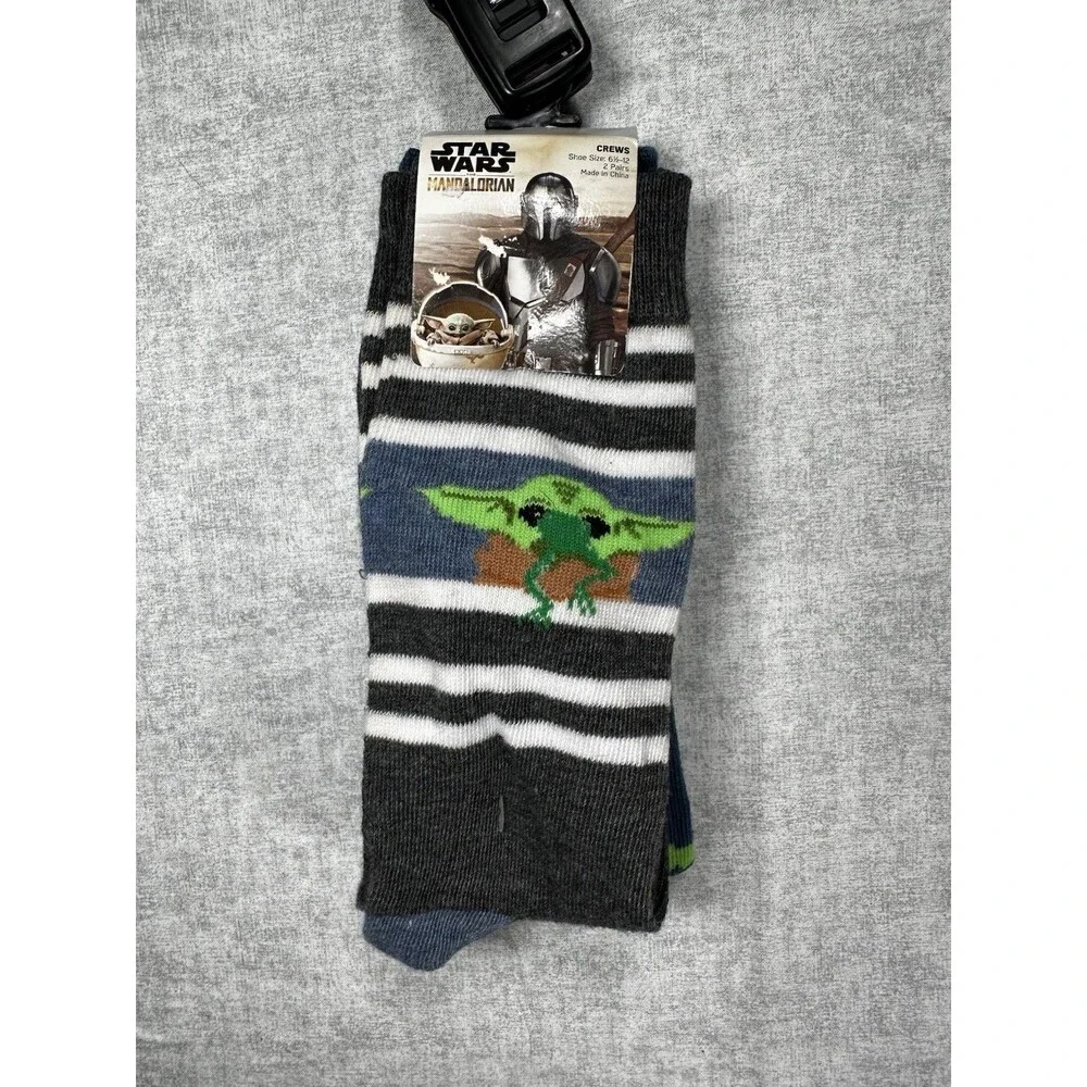 Disney Star Wars Mandalorian & The Child Crew Socks 2 Pair Size Mens 6-12 Frog